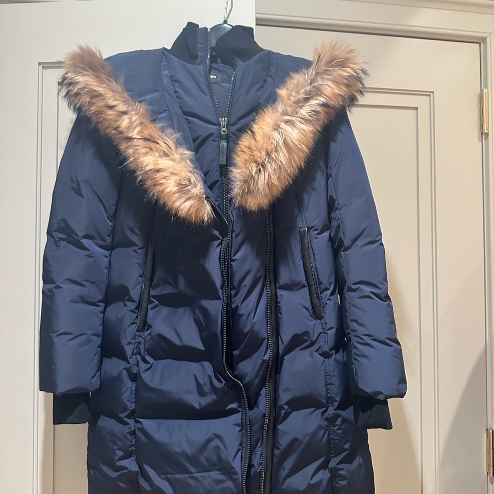 Mackage Midnight Blue Puffer Coat with Fur Trim